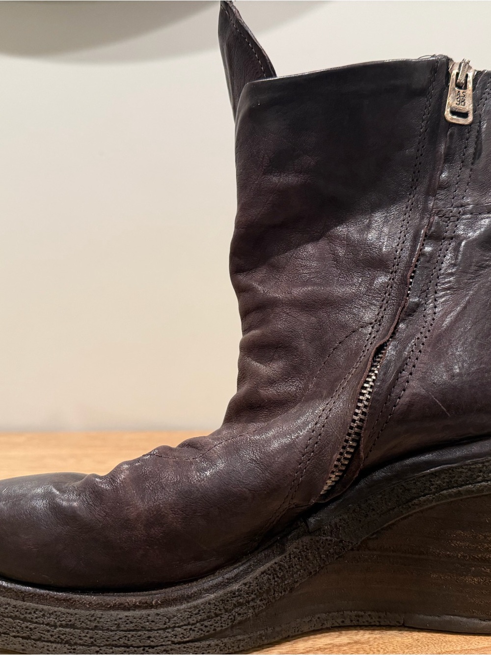 A.S.98 Dark Brown Leather Ankle Booties with Side Zip